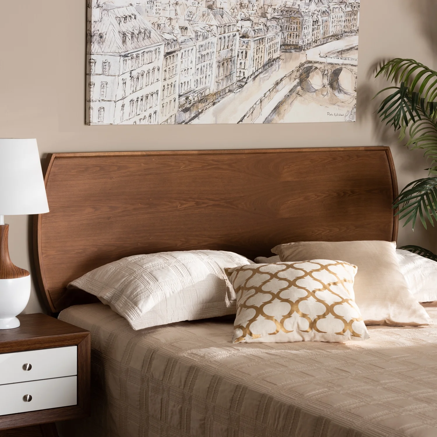 HomeStock Natural Nice Mid-Century Modern Ash Walnut Finished Wood King Size Headboard