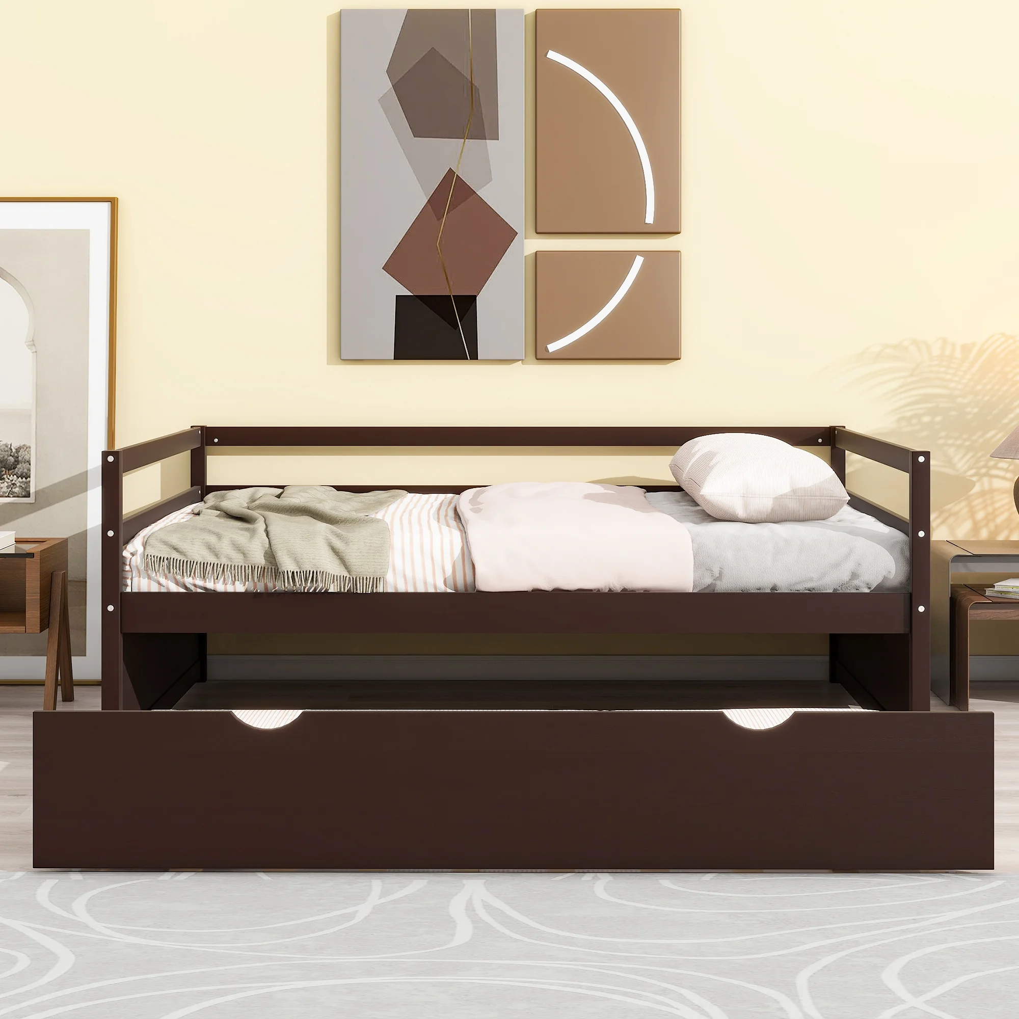 Twin Size Wood Daybed with Twin Size Trundle, Espresso