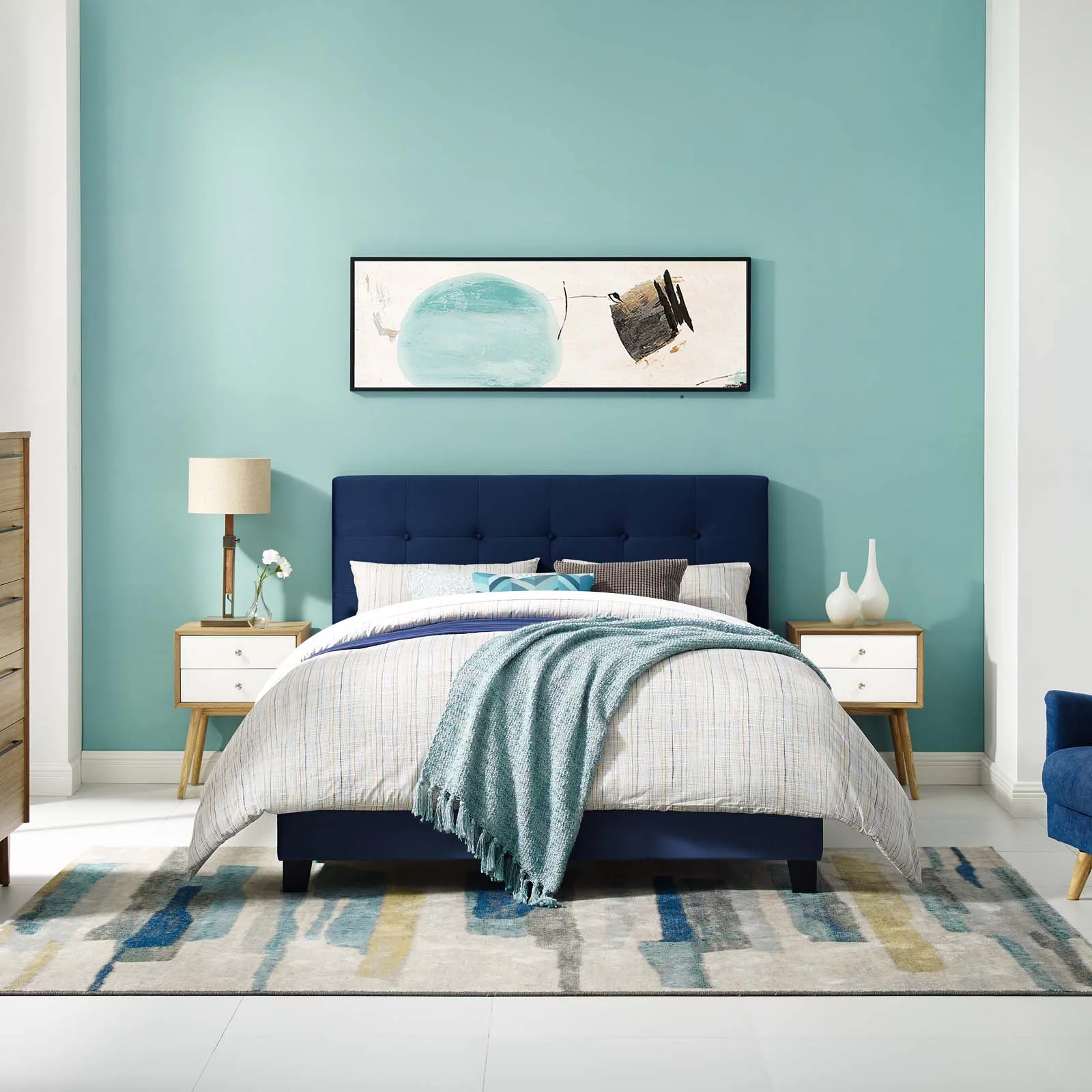 Modway Amira Twin Performance Velvet Bed in Midnight Blue
