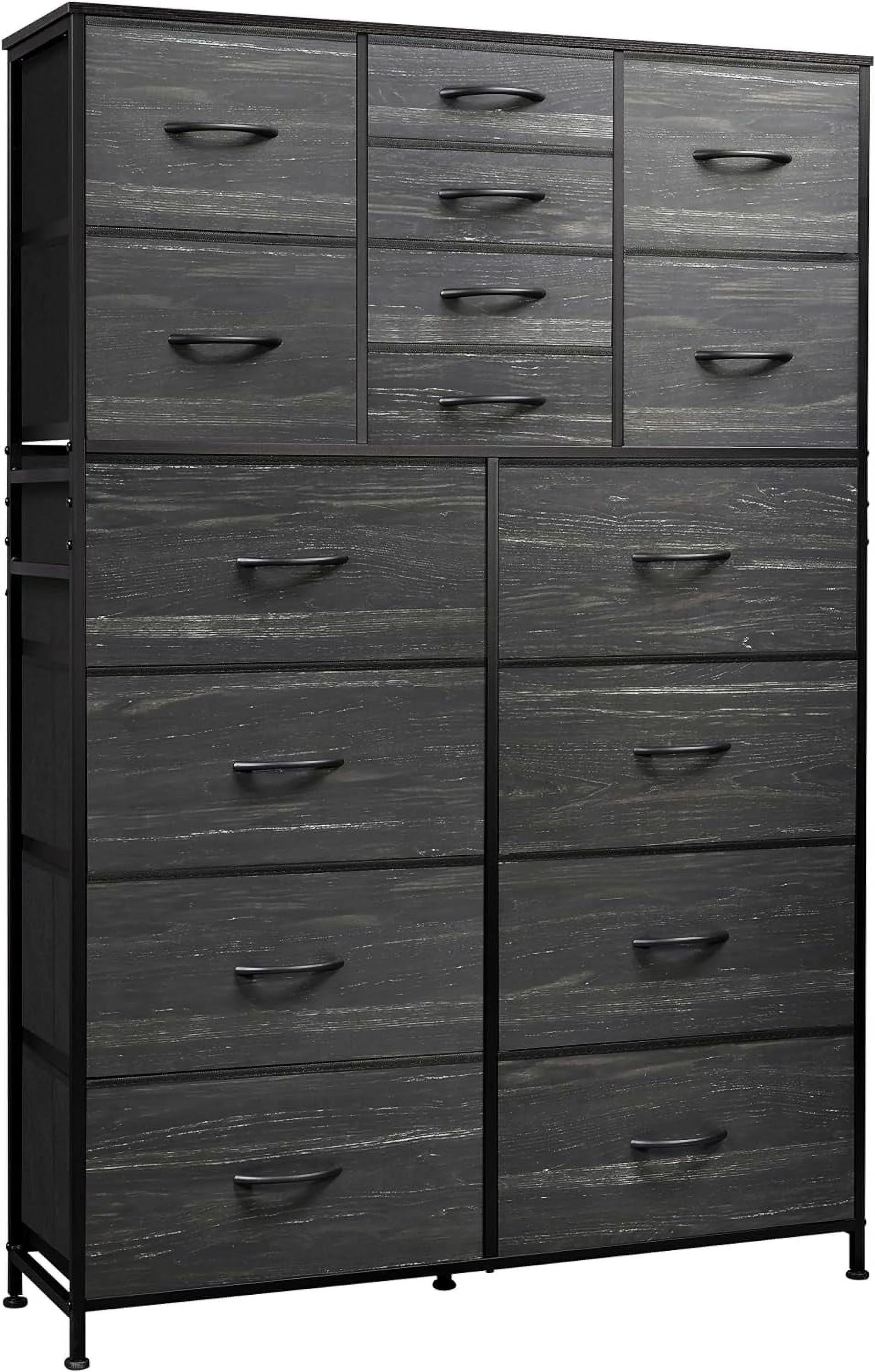 YINCHEN 16 Drawers Dresser, Tall Dresser for Bedroom, Closet, Hallway, Storage Dresser Organizer unit, Large Dressers & Chests of Drawers with Fabric Bins, Charcoal Black Wood Grain Print
