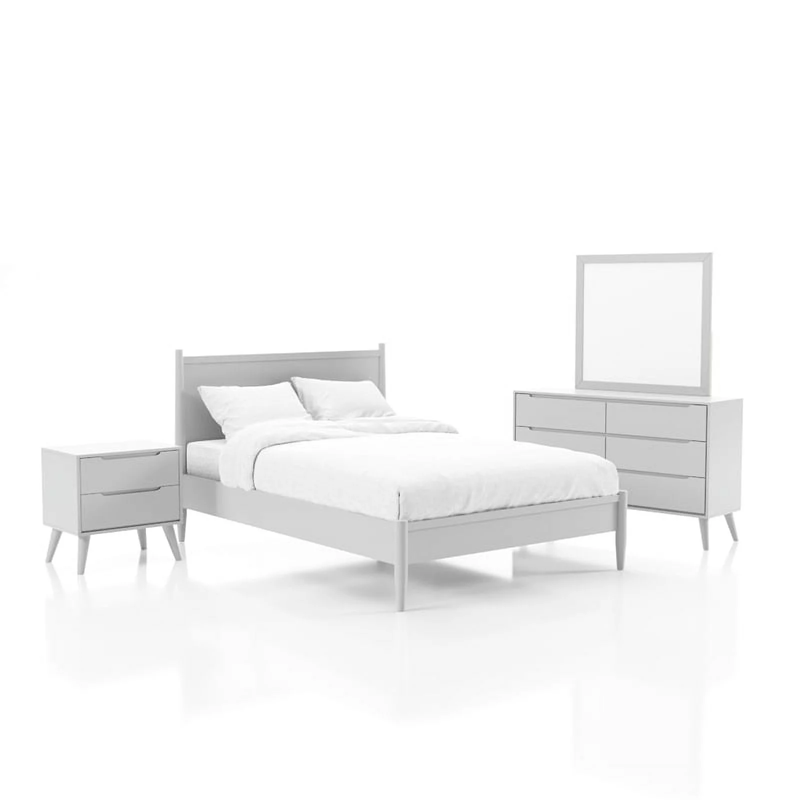 Allora 4pc Wood Bedroom Set - Queen+Nightstand+Dresser+Mirror in White