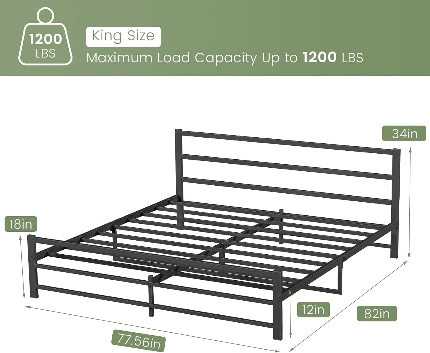 King Bed Frame with Headboard and Footboard, 14 Inch High Heavy Duty Metal Platform Bed Frame King Size No Box Spring Needed, Large Under Bed Storage Space, Anti-Slip, Noise-Free…