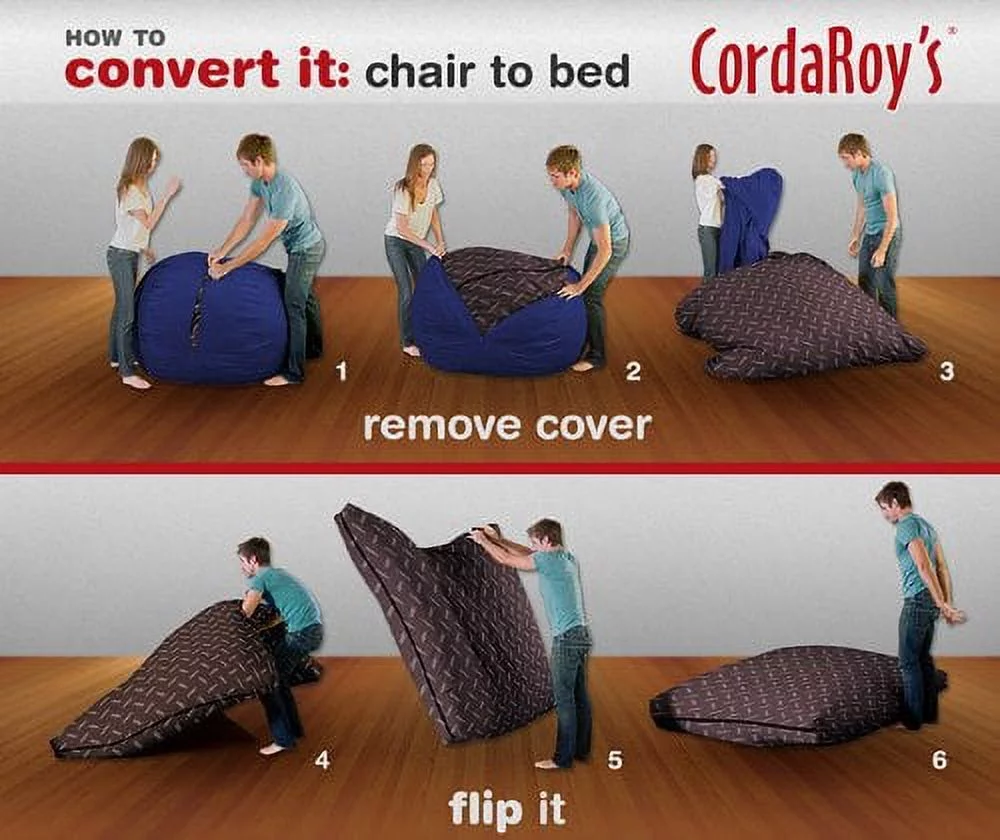 CordaRoy's Corduroy Convertible Bean Bag Chair, King Classic, Navy