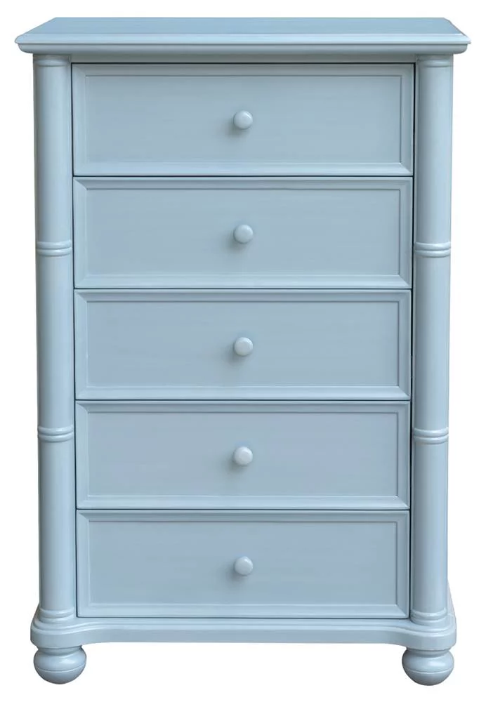Sunset Trading Cool Breeze Coastal Wood 5-Drawer Bedroom Chest in Beach Blue