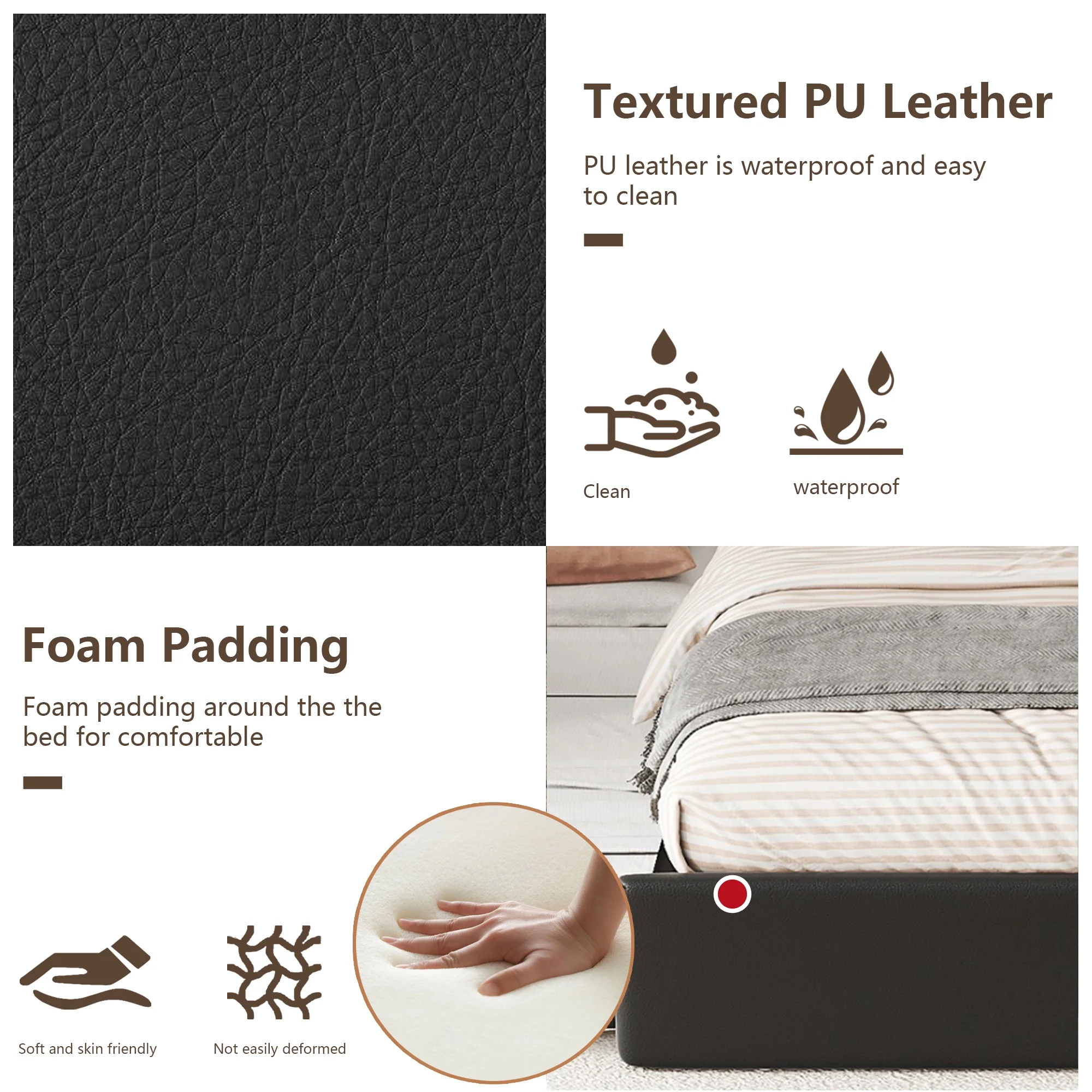 Bellemave Queen Bed with Twin XL Trundle and Storage, Faux Leather Queen Size Upholstered Platform Bed Frame with Drawers, Space-Saving Queen Bed for Kids Teens and Adults (Black）