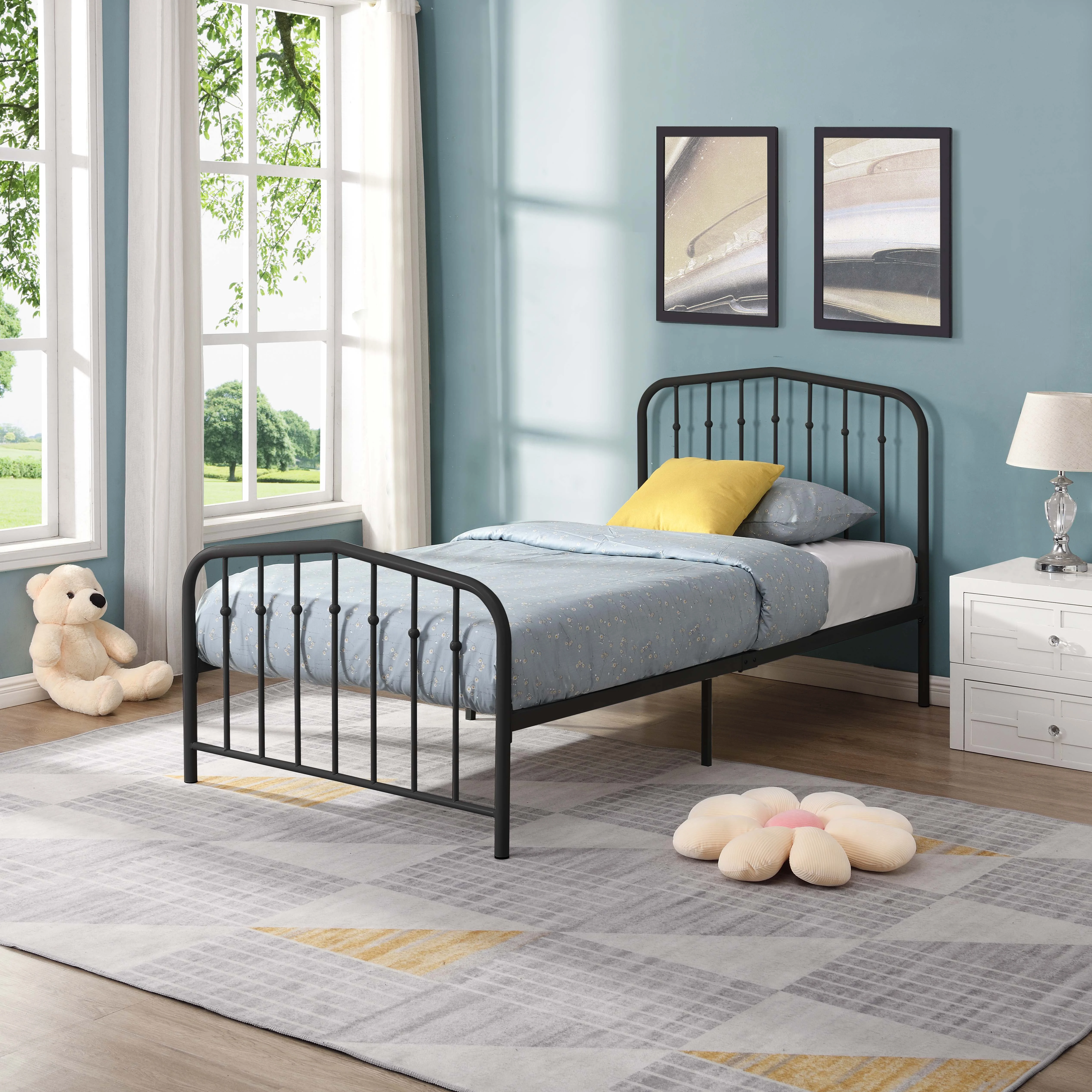 Black Twin Metal Platform Bed (Fully Slated)