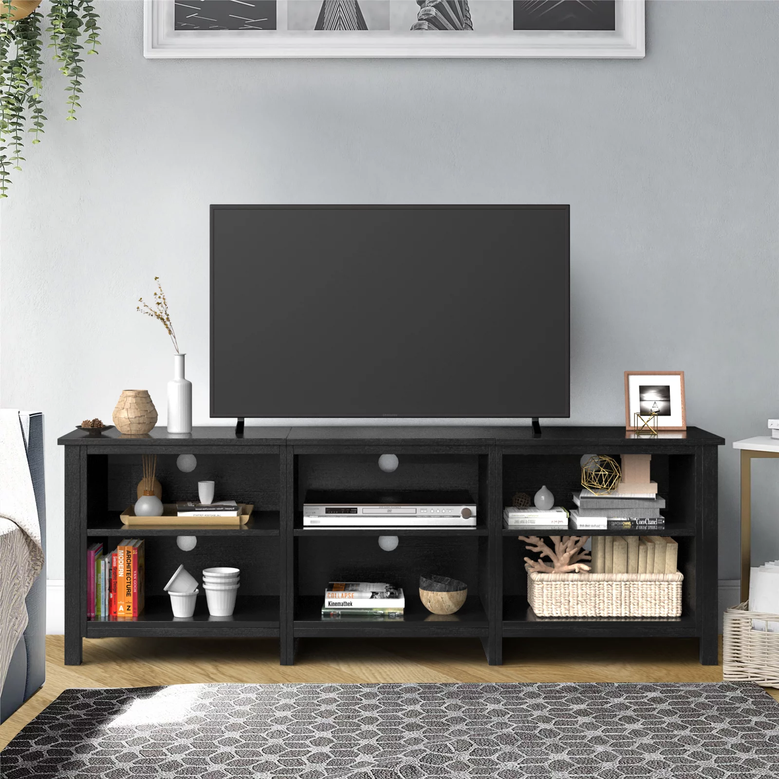 Dextrus Modern TV Stand for TV up to 80 inch, Classic 6 Cubby DIY Media Entertainment Center Console Table for Living Room Bedroom, 69