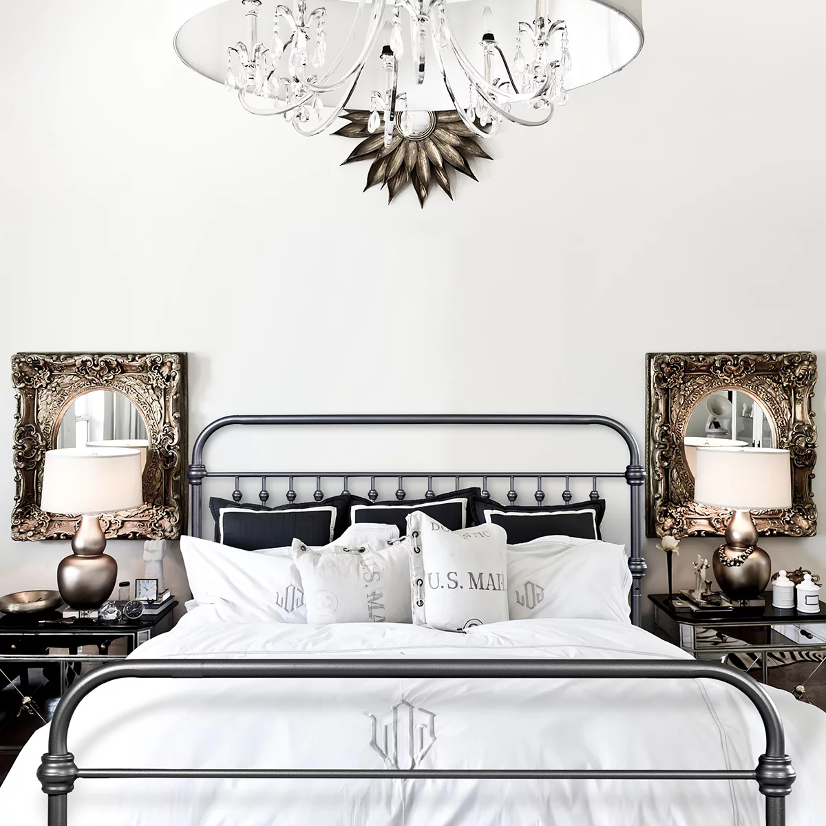 HouseInBox Queen Size Metal Platform Bed Frame with Vintage Headboard Footboard