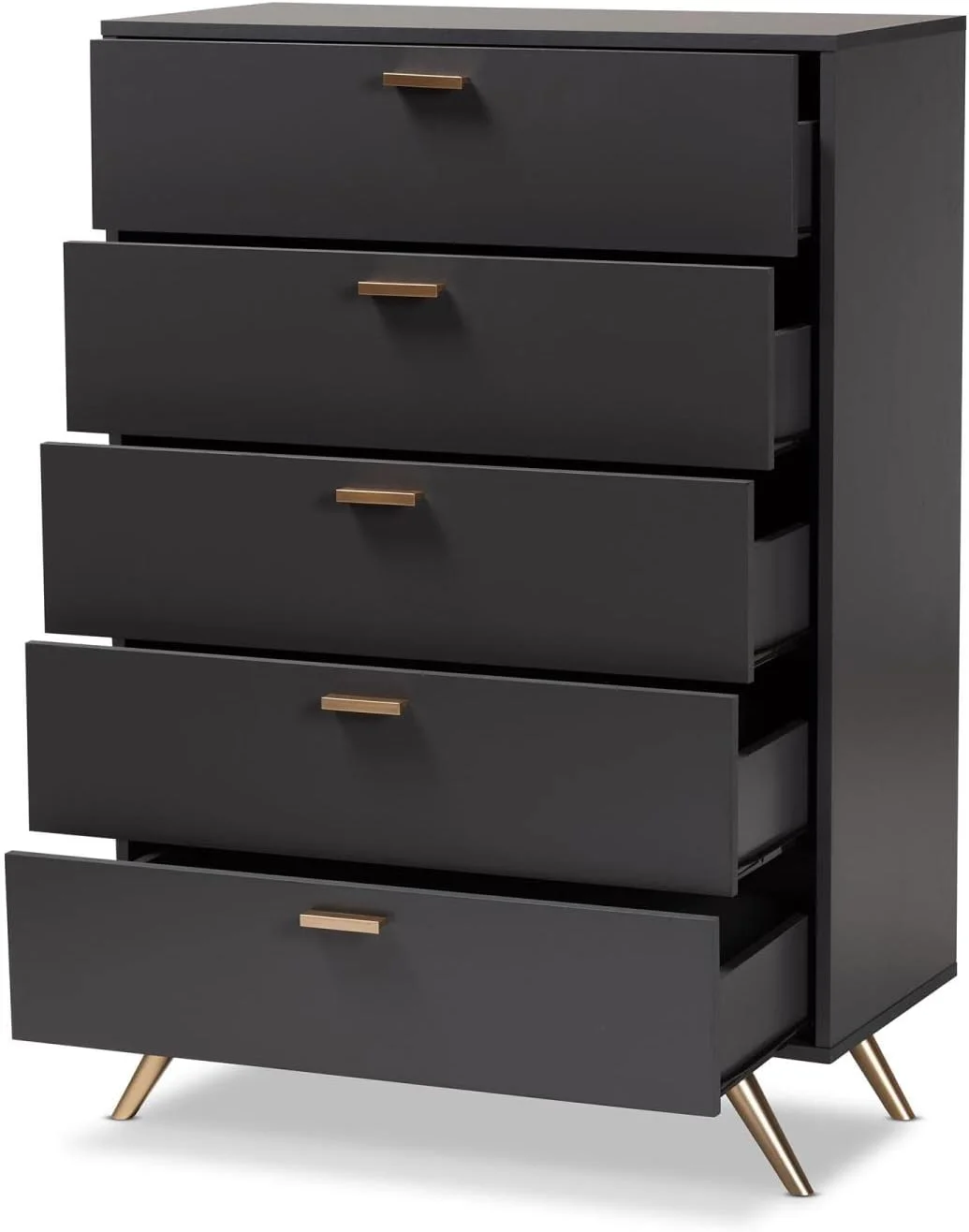 Kelson Chest, 5-Drawer, Dark Grey/Gold