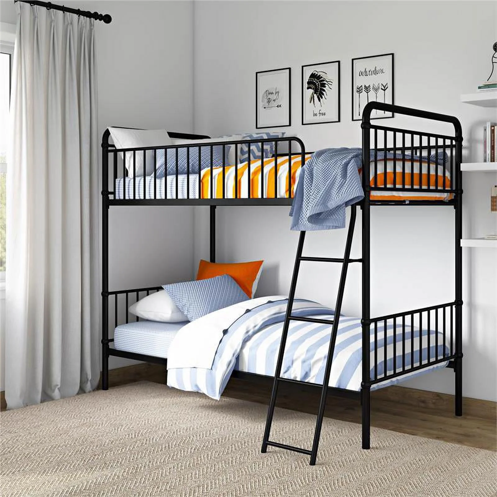 Max & Finn Karcey Twin over Twin Metal Bunk Bed in Black