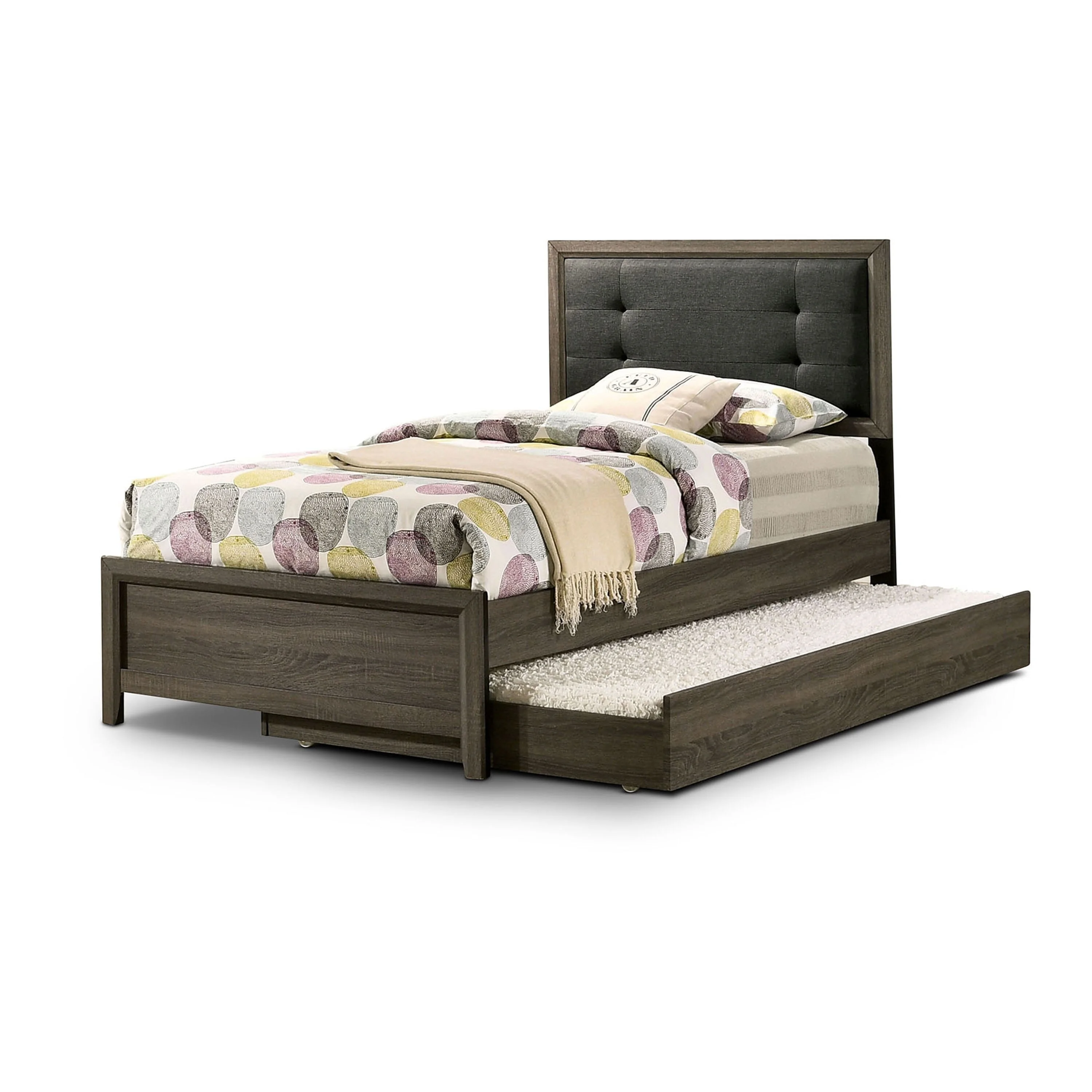 Furniture of America Aury Transitional Grey Wood Tufted 2-Piece Panel Bed and Trundle Set by Twin
