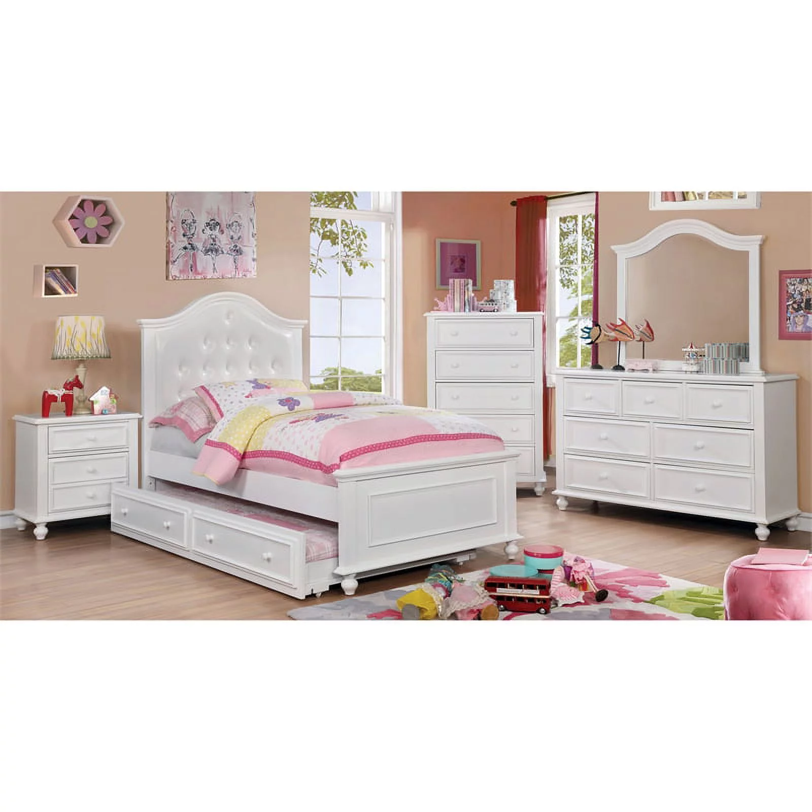 Bowery Hill 2-Piece 7-Drawer Traditional Wood Kids Dresser and Mirror in White