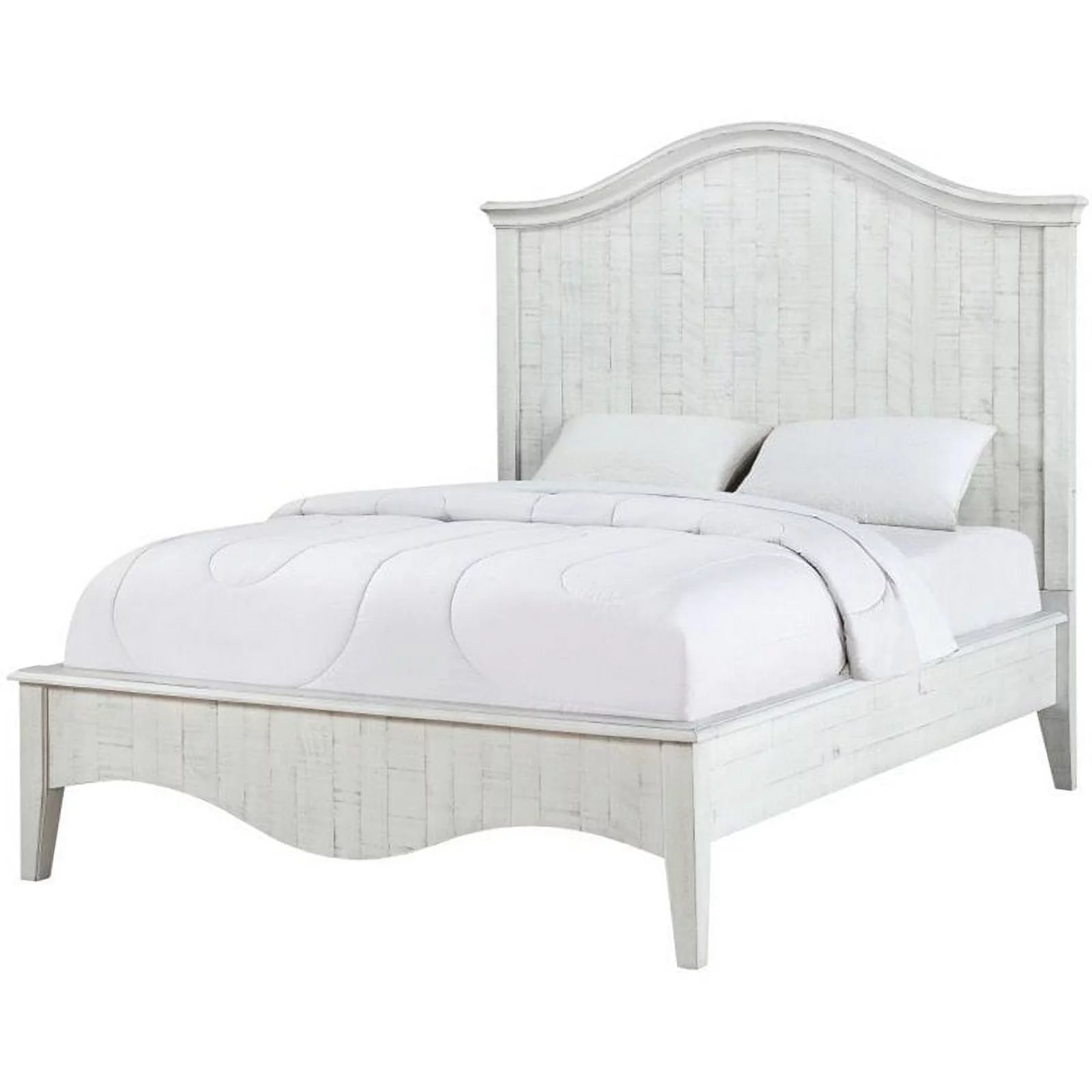 Bowery Hill Farmhouse Solid Wood Queen Panel Bed in Weathered White