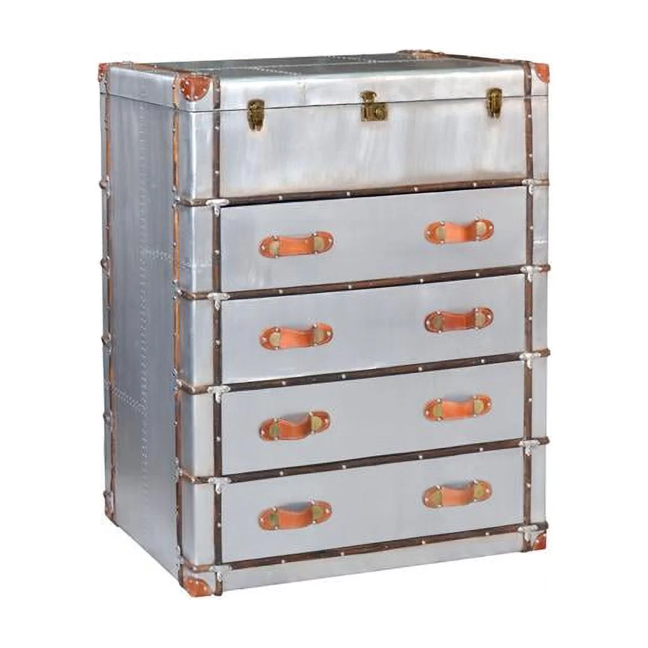 HomeRoots 489196 42 in. Aluminum Four Drawer Standard Dresser, Silver