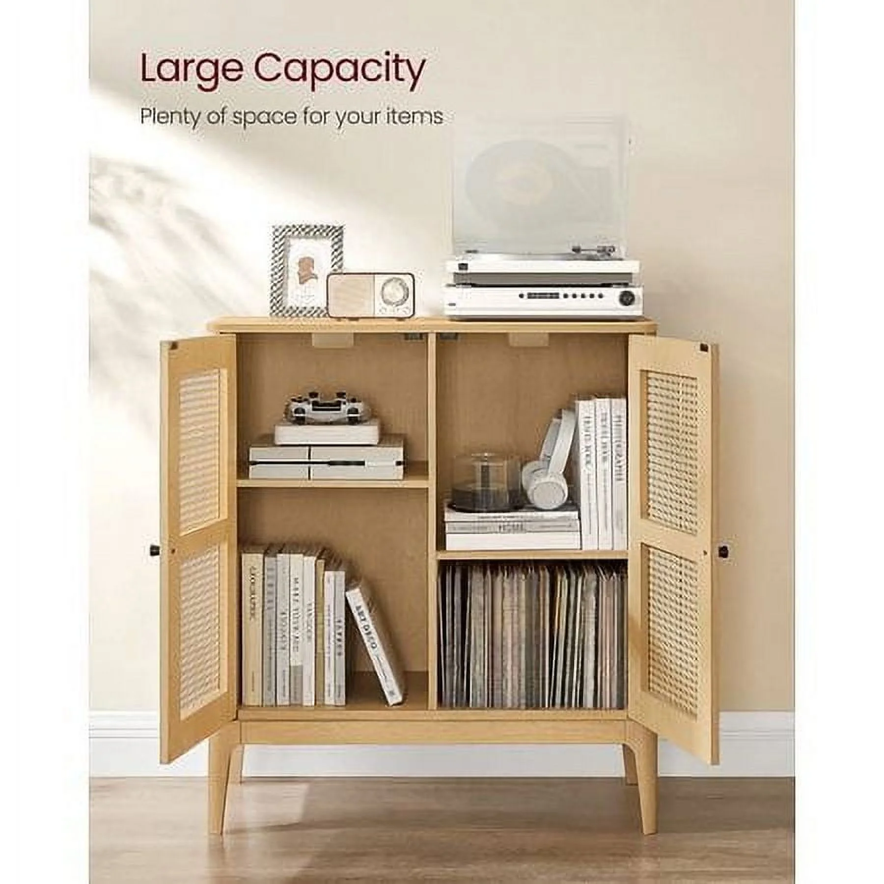 VASAGLE Rattan Sideboard Buffet Storage Cabinet, Kitchen Cupboard Server Console Table with Adjustable Shelves, 15.7 x 31.5 x 35.4 Inches for Entryway