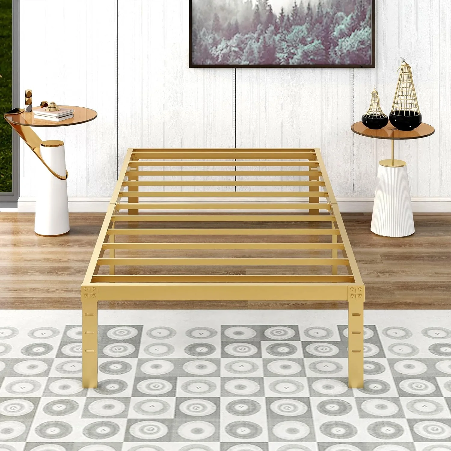 TOBILI Twin Size Bed Frame 14 Inch Metal Platform Bed Frame Heavy Duty Steel Gold