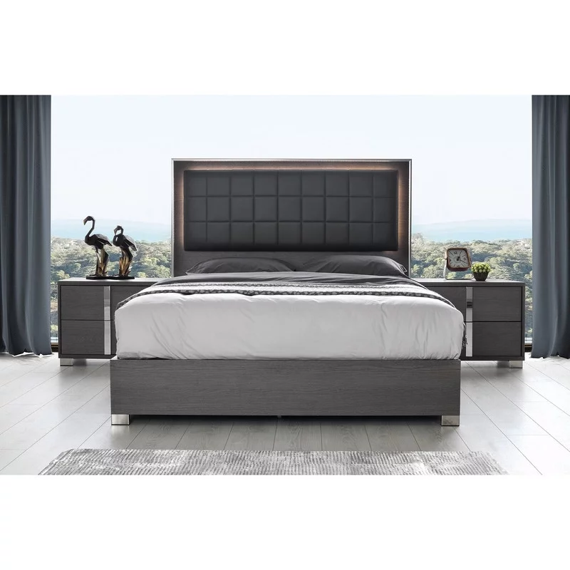 Giulia Modern Premium 5-Piece Bedroom Set, Gloss Gray, Queen