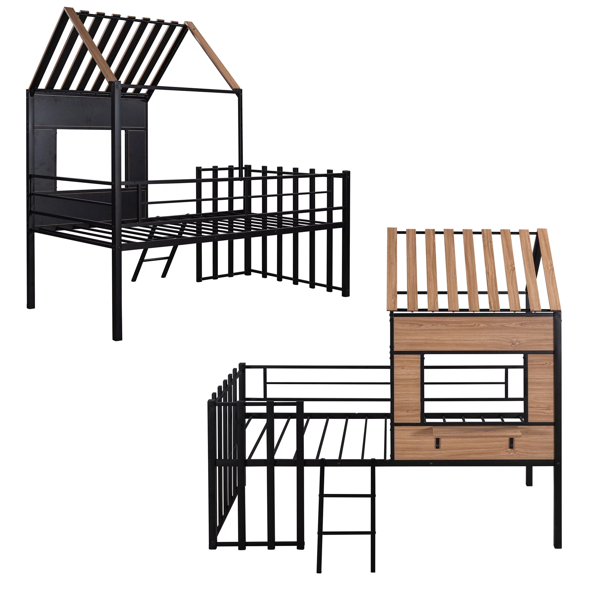 Classic and Stable Twin Size Loft Bed with Metal Frame, Black