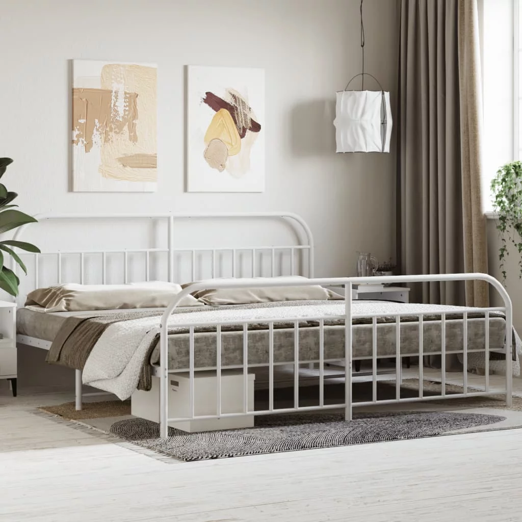 Aibecy Metal Bed Frame with Headboard and Footboard White 76