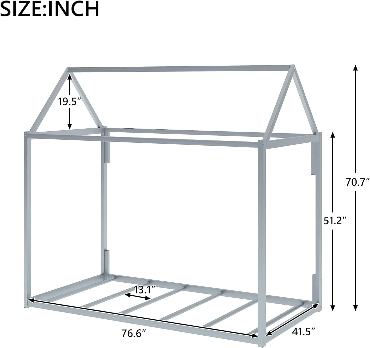 Metal Twin Size House Floor Bed Frame with Roof House Shaped Platform Bed for Boys Girls, Sturdy Metal Support Perfect for Dorm,Guest Room,No Box Spring Need