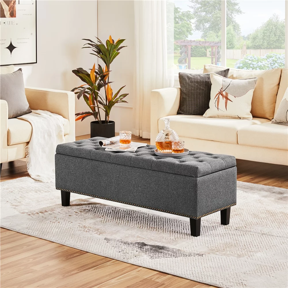 SMILE MART Modern Tufted Storage Bench for Entryway Bedroom, Dark Gray