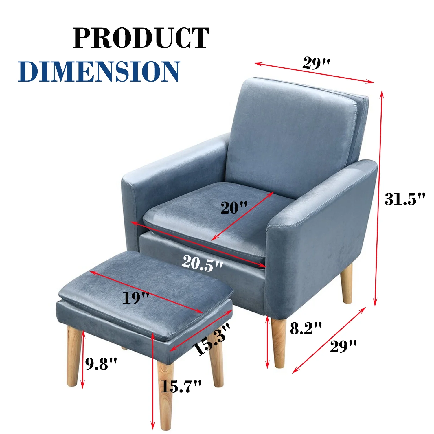 Accent Chair with Ottoman, Modern Fabric Upholstered Armchair with Footrest, Storage Pocket, Comfy Lounge Chair Single Sofa Chair for Living Room, Bedroom, Reading Room, Blue