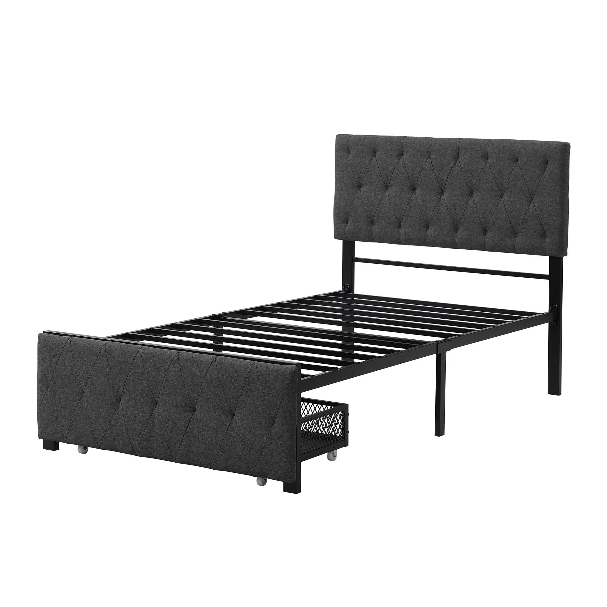 Kuurfuurdo Storage Bed Metal Platform Bed with a Drawer Grey - Twin