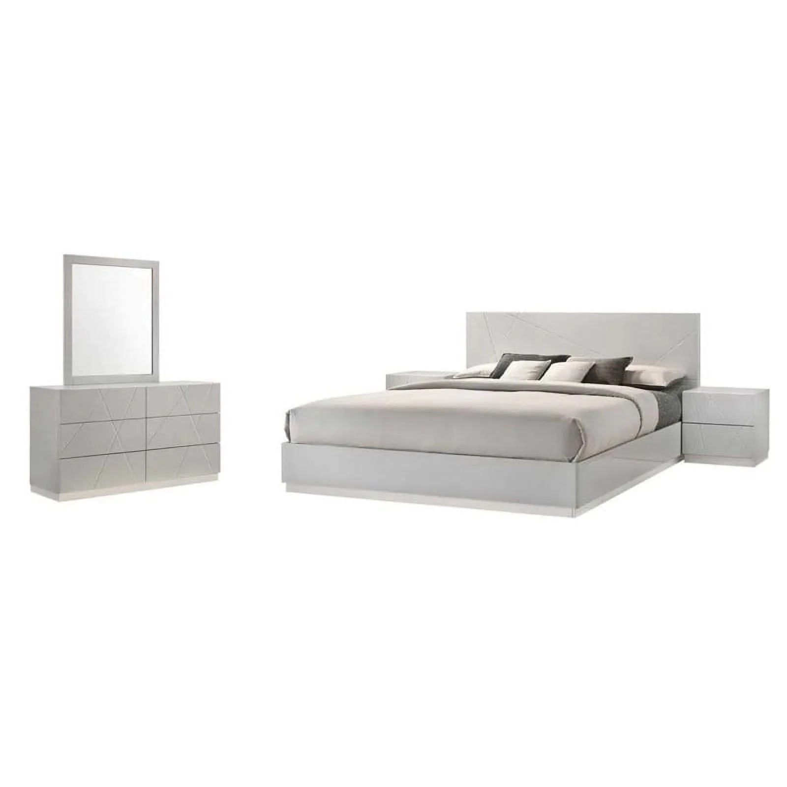 Naples 3-Piece Modern Bedroom Set, Grey, Queen