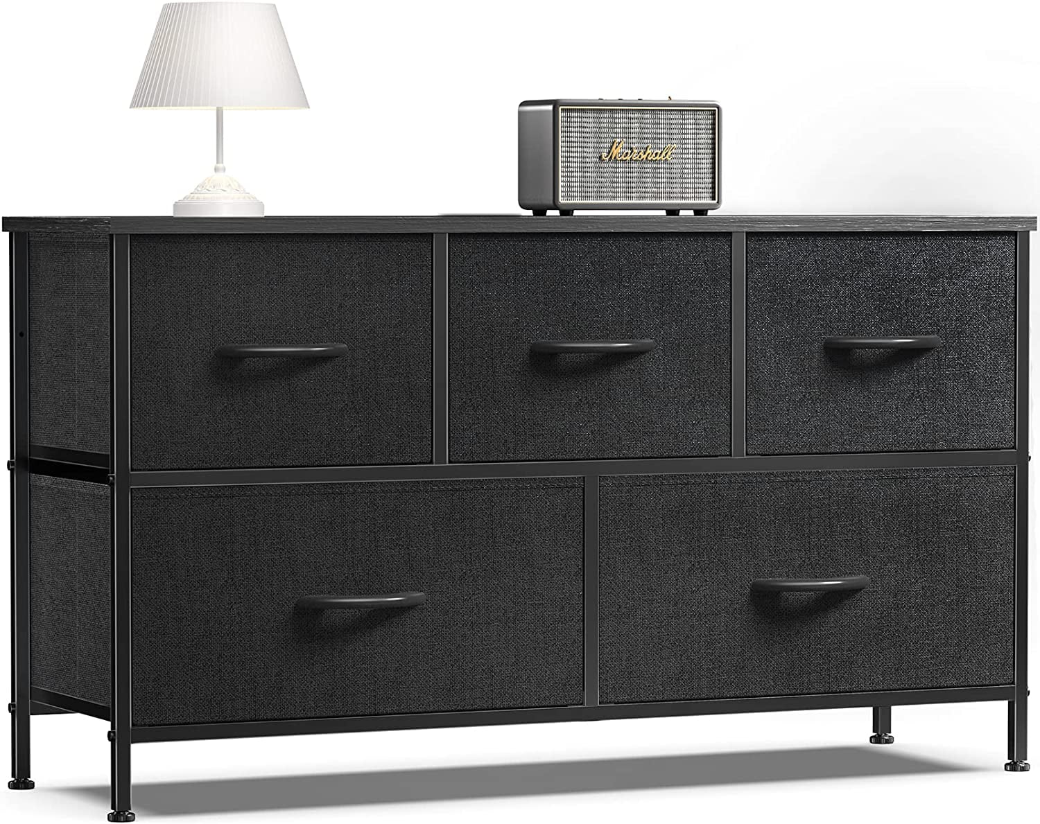 Fabric Dresser for Bedroom, Drawer Dresser Organizer Storage Drawers Fabric Dresser with 5 Drawers, Chest of Drawers for Closet, Living Room, Entryway, Black