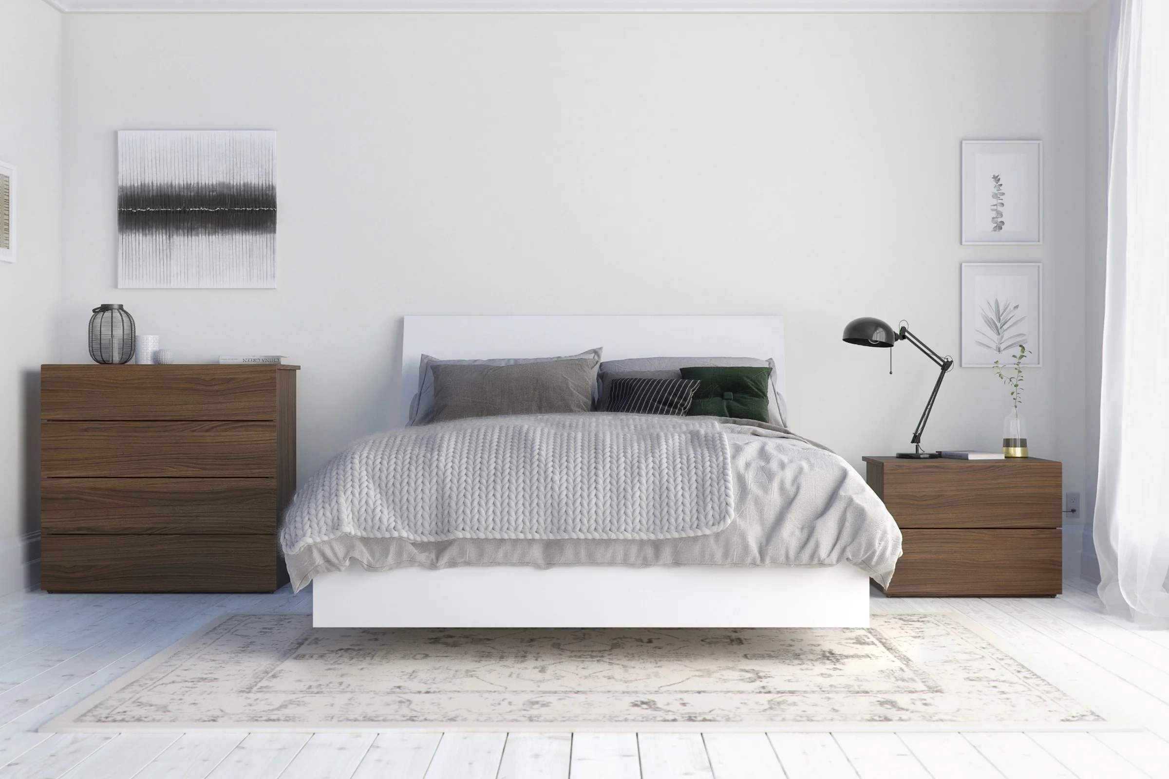 Solstice 4 Piece Full Size Bedroom Set Walnut and White