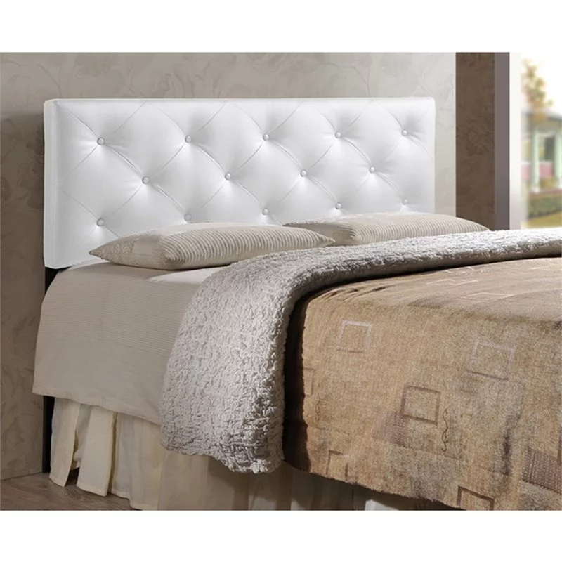 Bowery Hill Modern Faux Leather Tufted King Panel Headboard in White