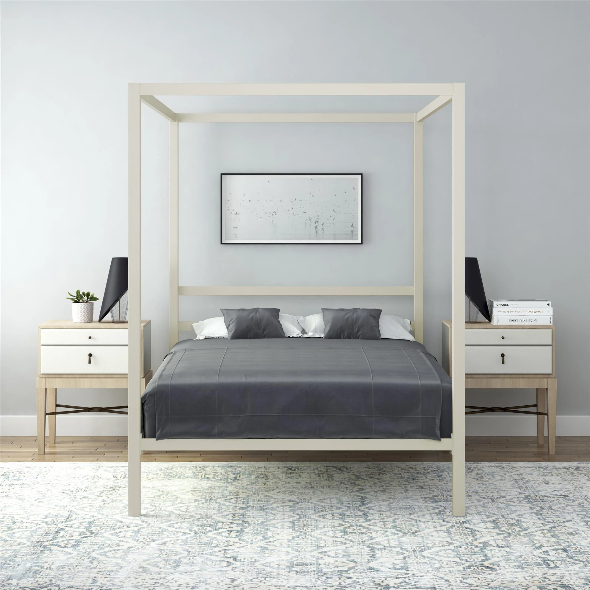 DHP Modern Metal Canopy Platform Bed Frame, Full, Off White