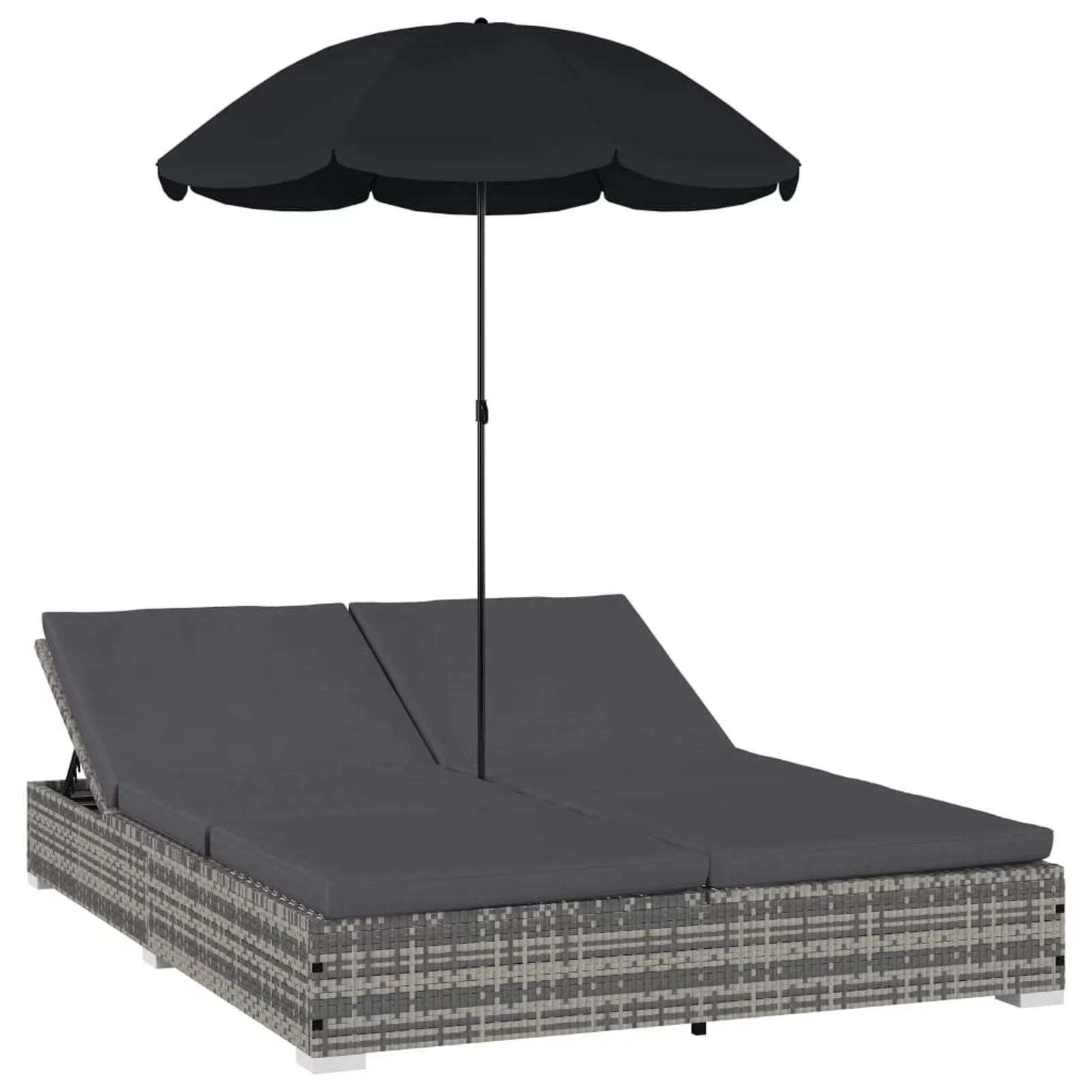 Outdoor Bed with Umbrella Poly Rattan Gray