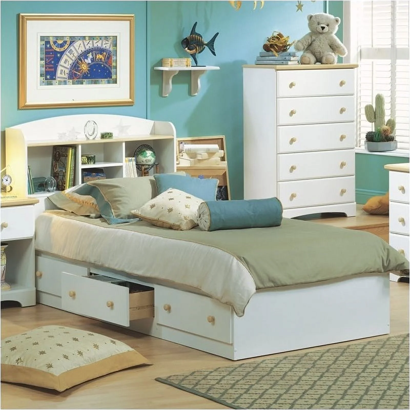 Roseberry Kids Contemporary Wood 3-Drawer Twin Mates Bed in White