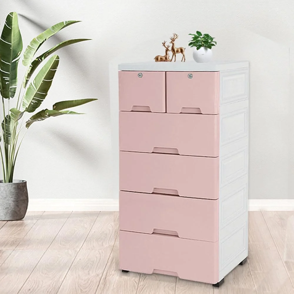 HBBOOMLIFE 5 Layers Plastic Dresser 6 Drawers Dressers Cabinet Tall Dresser for Clothes Toys Plastic Drawer Dresser for Bedroom (Pink)
