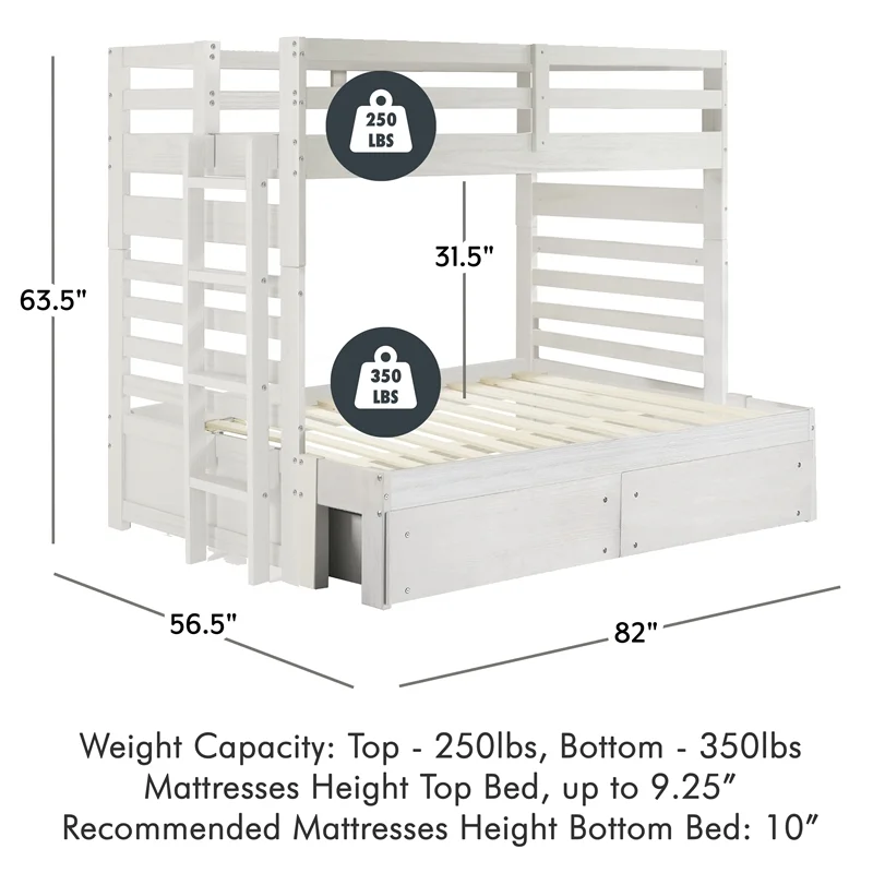 My Bed Now Everest Twin-over-Full 2-Drawer Wood Bunk Bed with Ladder in White