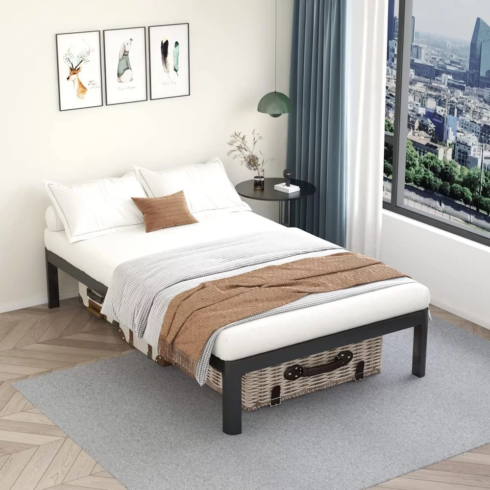 Metal 18 Inch Twin Platform Bed Frame with Anti-Collision Round Legs Black 3500 Lbs Heavy Duty Bed Frame with Wood Slats No Box Spring Needed Easy Assembly