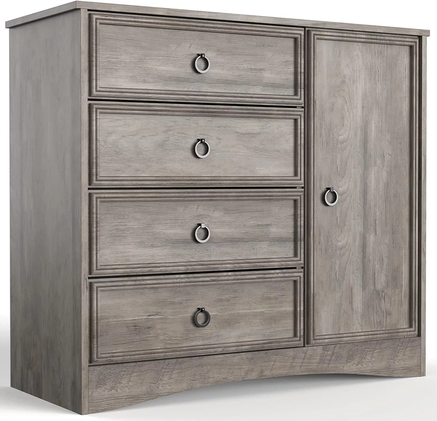 Relefree Modern Drawer Dresser, Dressers Chest with 4 Drawers & Door, for Living Room, Bedroom, Hallway, Gray