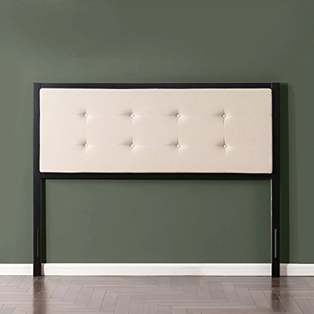 Zinus Barbara Button Tufted Taupe Upholstered Metal Headboard Full