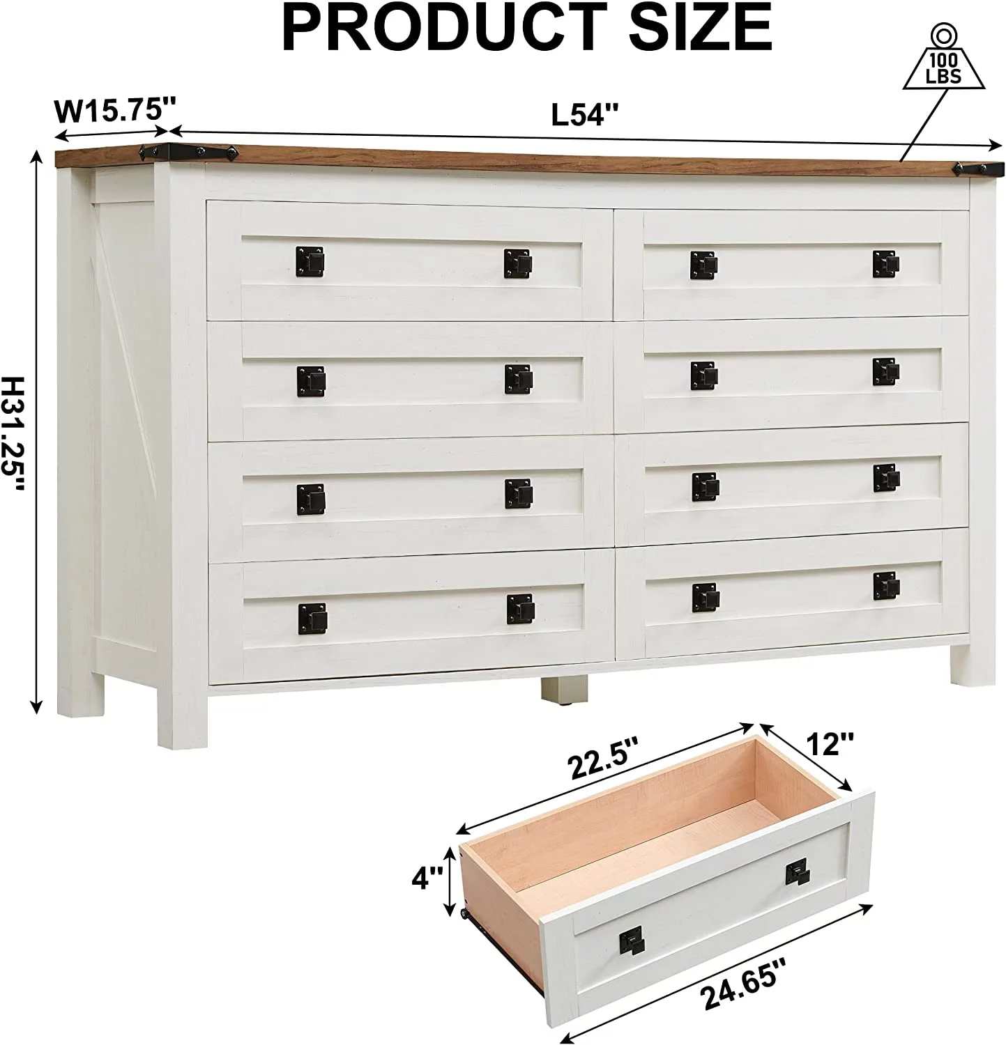 Farmhouse 8 Drawers Dresser Chests for Bedroom Wood Rustic Wide Chset of Drawers Storage Dressers Organizer for Bedroom Living Room Hallway Reclaimed Barnwood