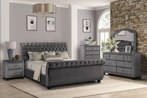 Sportaza King 4 Pc Tufted Upholstery Bedroom set made with Wood in Gray