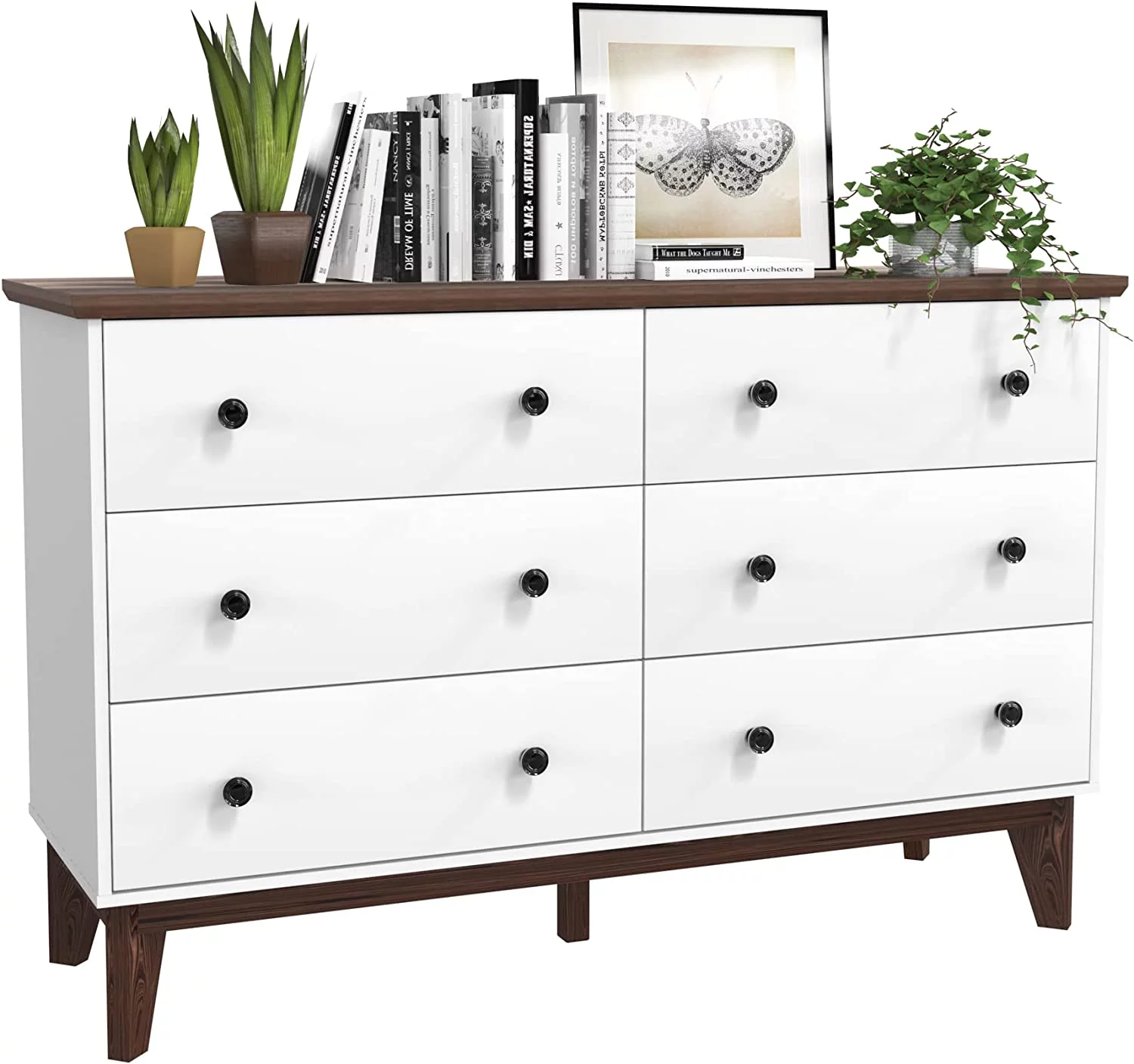 6-Drawer Double Dresser with Wide Drawers White Dresser for Bedroom Wood Storage Chest of Drawers for Living Room Hallway Entryway\u2026
