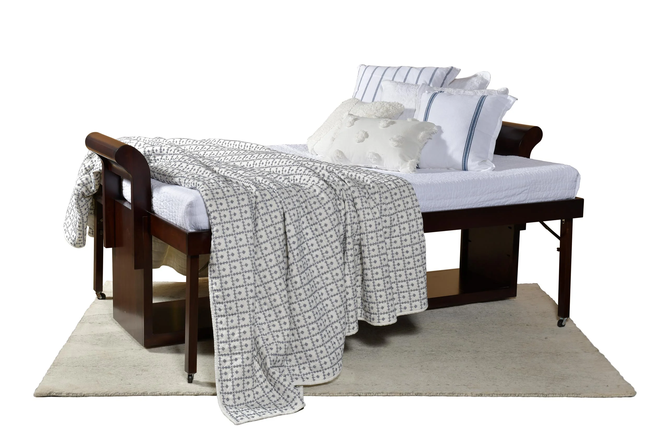 Convertible Bed 4 in 1 Solid Wood Twin/Full Size Bed, Chaise Lounge, Bench in Cherry Brown with Mattress