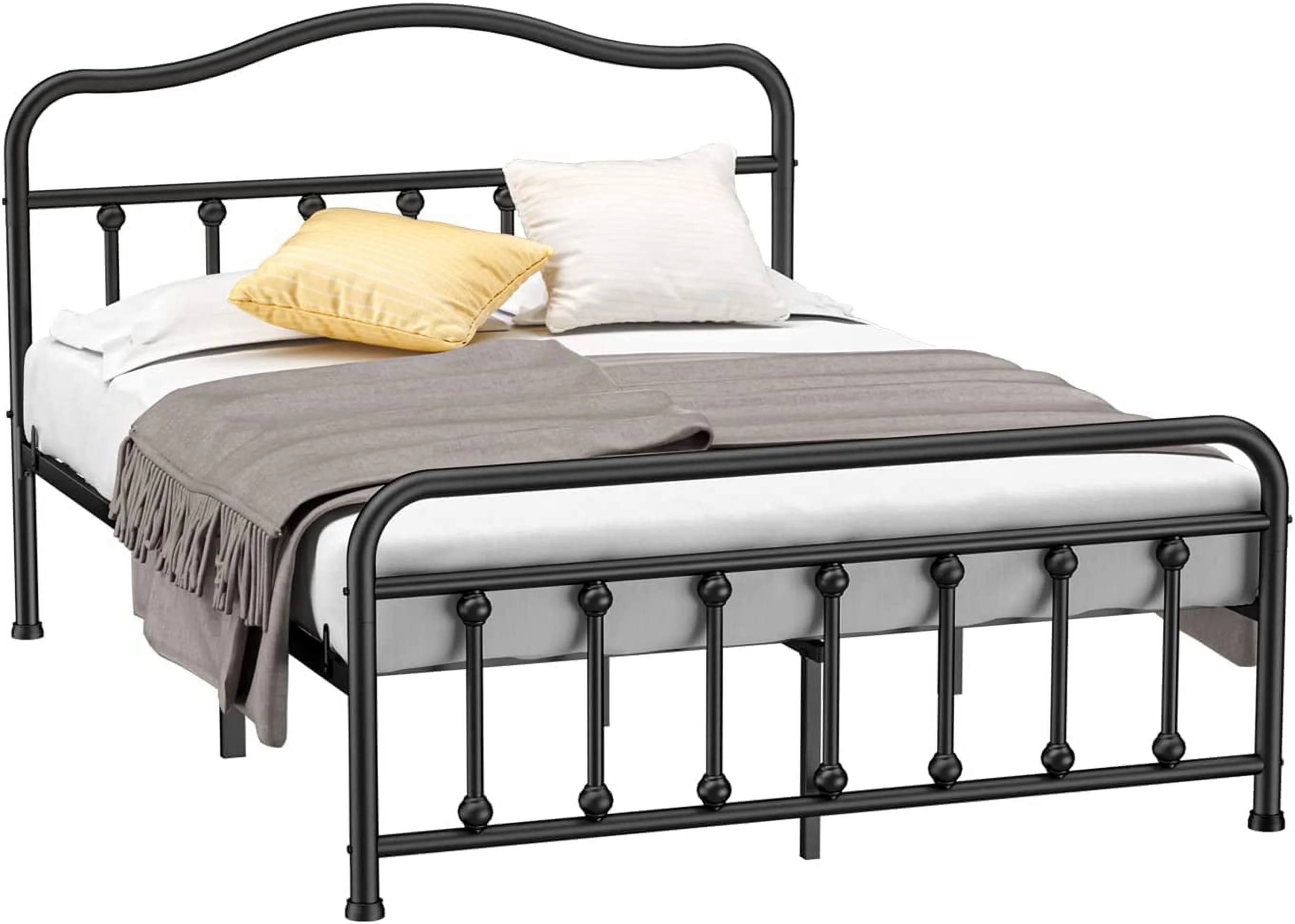 Queen Size Metal Platform Bed Frame Mattress Foundation with Sturdy Steel Headboard and Footboard No Box Spring Needed Under Bed Storage Steel Slats Black