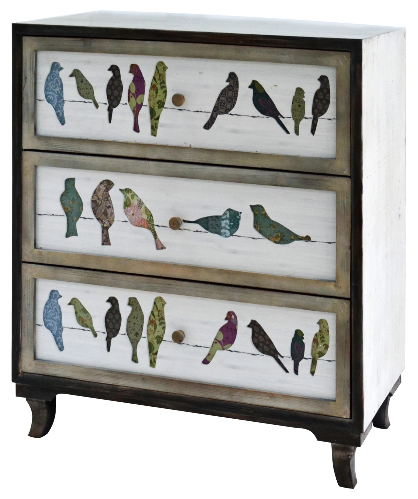 Birds on a Wire 3 Drawer Painted Chest