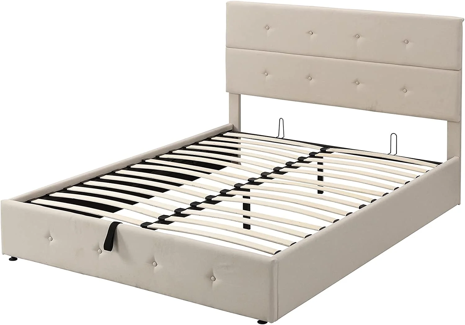Queen Size Upholstered Platform Bed with Gas Lift Up Underneath Storage, Metal Queen Bed Frame with Headboard