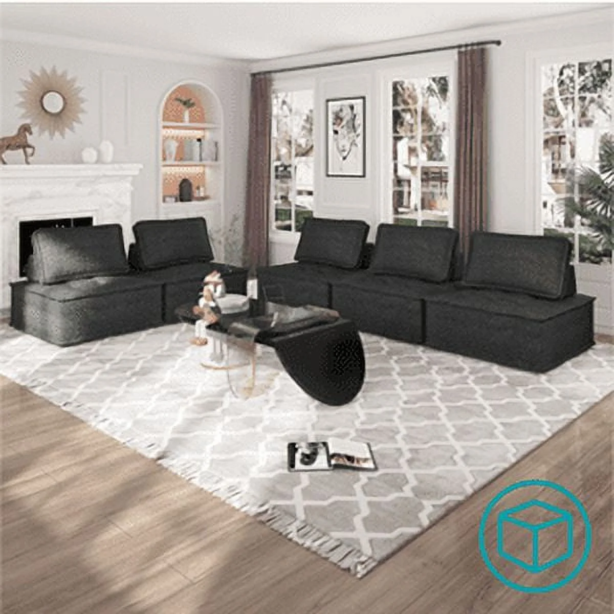 BALUS Modular 5 Seater Sofa Couch, Modern Sectional Sofa Couch, Armless Floor Sofa Couch, Soft Fabric Sofa Bed for Bedroom, Living Room and Sturdy Room, Free Combination, 5 PCS, Dark Grey