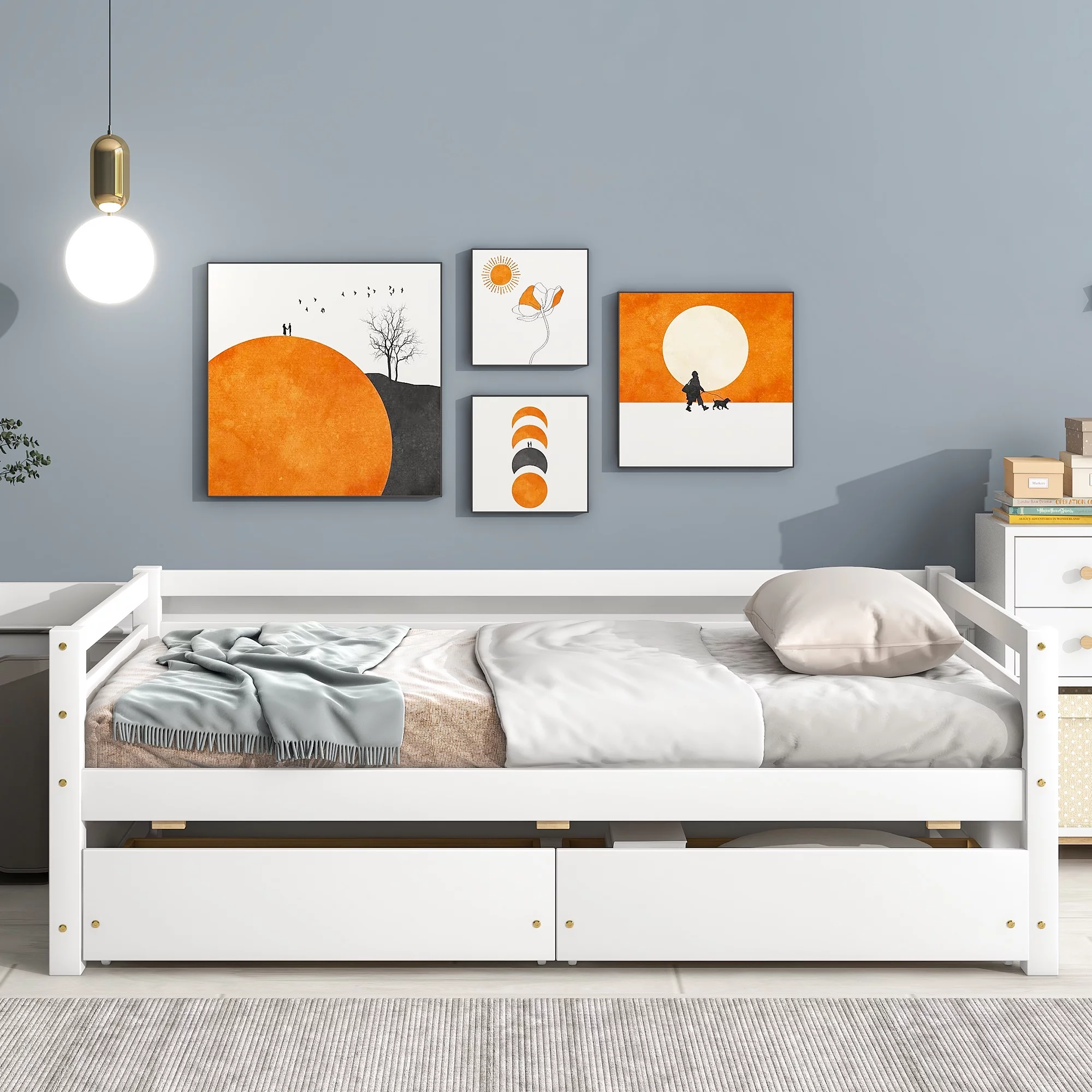 Gewnee Twin Size Daybed with Two Storage Drawers,Wood Sofa Bed for Kids Bedroom,White
