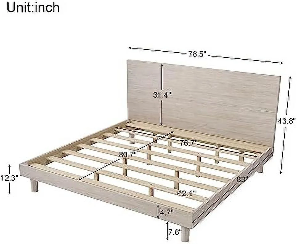 TJUNBOLIFE Harper & Bright Designs Full Size Platform Bed  Modern Concise Style Solid Wood Grain Platform Bed Frame  Stone Gray
