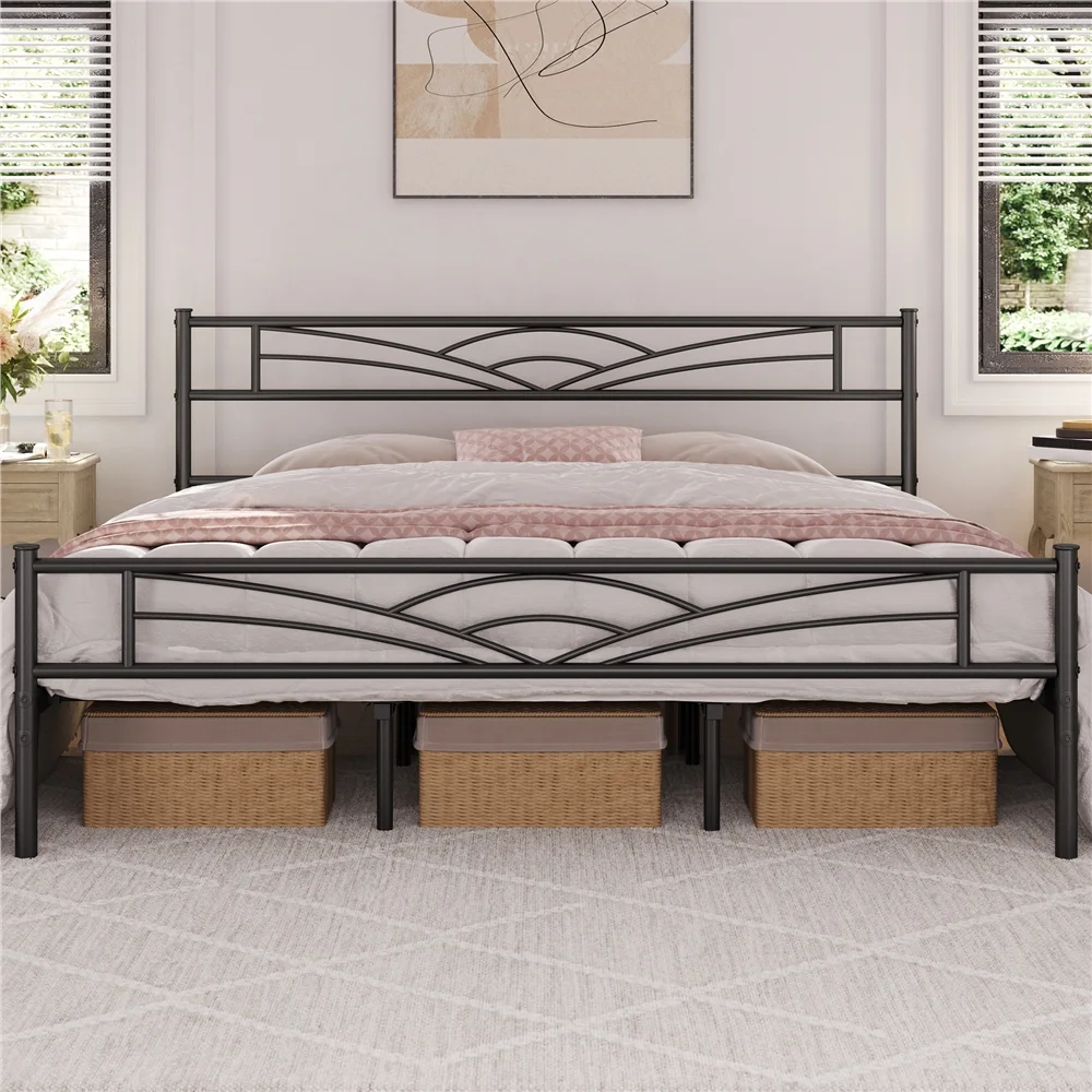 Easyfashion Cloud-Inspired Design Metal Platform Bed,California King,Black